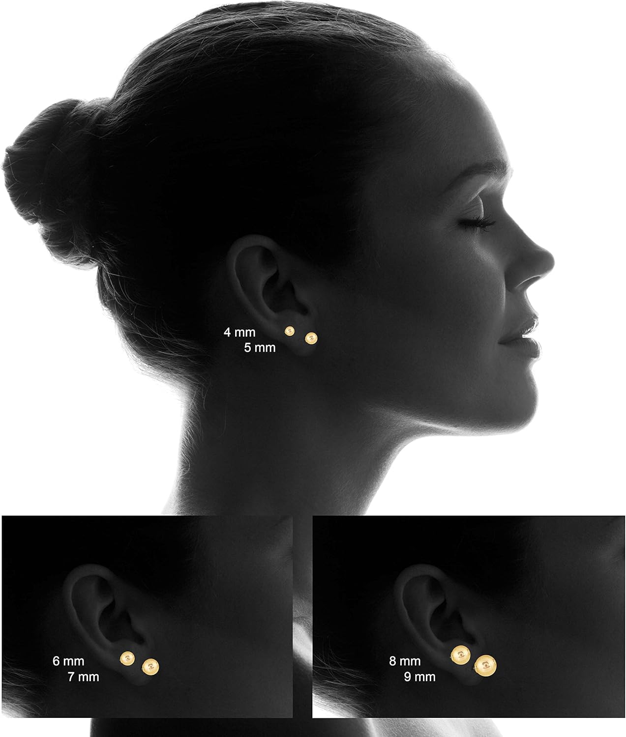 4mm - 8mm Ball Stud Earrings Avalible in 10K Yellow Gold, White Gold and Rose Gold