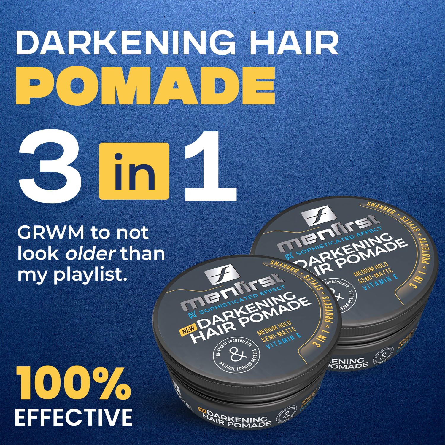 Menfirst - Instant Gray Coverage Pomade and Beard Wax - Styling Paste that Instantly Darkens White Hair and Beard - Medium Brown to Black - 2 Pack
