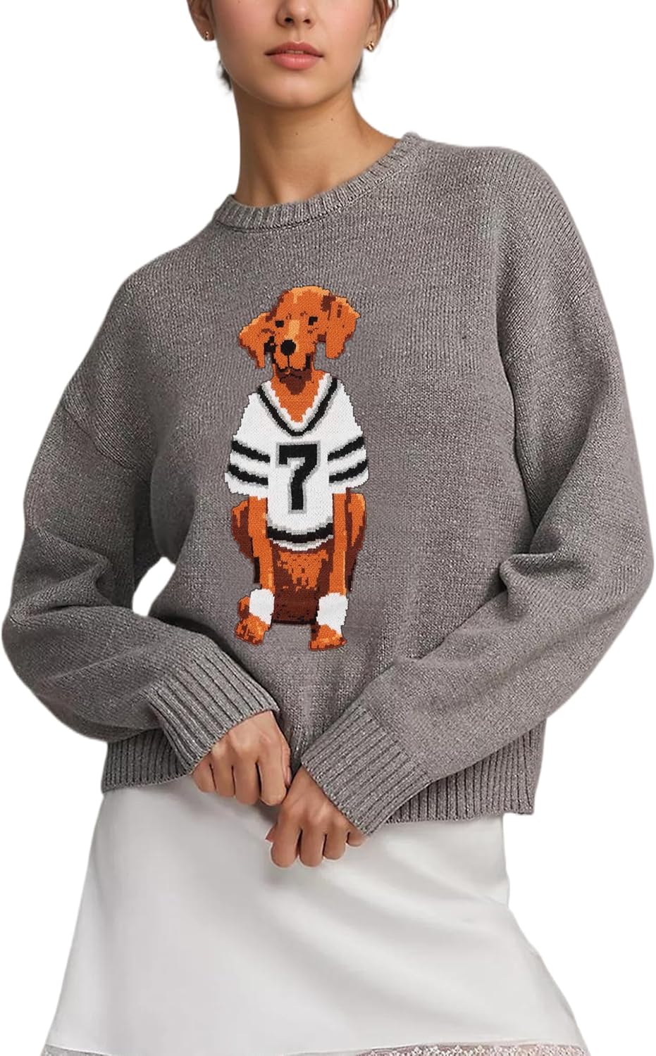 MISSACTIVER Dog Print Fall Sweaters for Women Long Sleeve Casual Crew Neck Graphic Pullover Knit Tops Trendy Outfits 2025