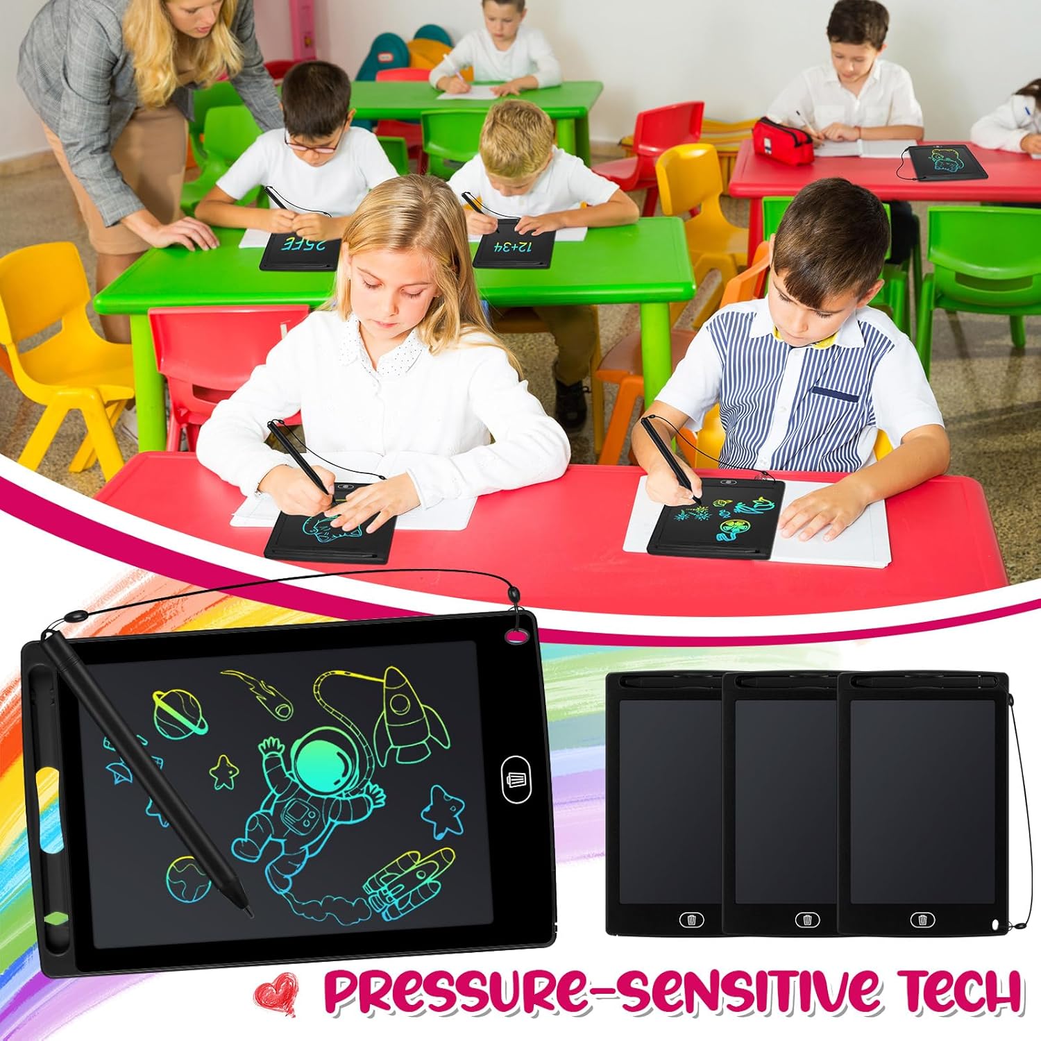 Zhehao 64 Pieces LCD Writing Tablet Doodle Board for Kids Bulk, 8.5 Inch Reusable Erasable Drawing Pad Learning Educational Toy Birthday Party Favor Gift for Boys Girls(Black)