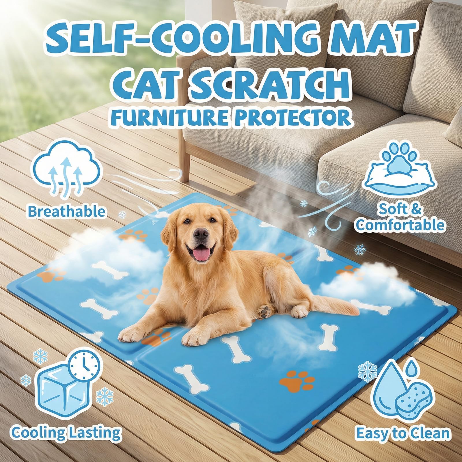 Ninonly Alfombra Refrescante para Perro Gatos 50x65cm, Alfombrilla Refrescante Cojín de Gel Auto Refrigerante Impermeable, Cama Fria para Mascotas Hogar Viajes Coche Verano