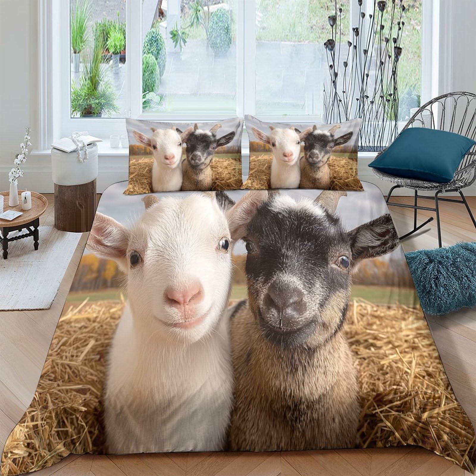 Ctjqhvkz Style-3 3D Printed Cute Baby Goat Fitted Sheet Microfiber Soft Breathable Farm Animal Mattress Cover For Bedroom Dorm Mattress Protection Decor Single（135X200cm）