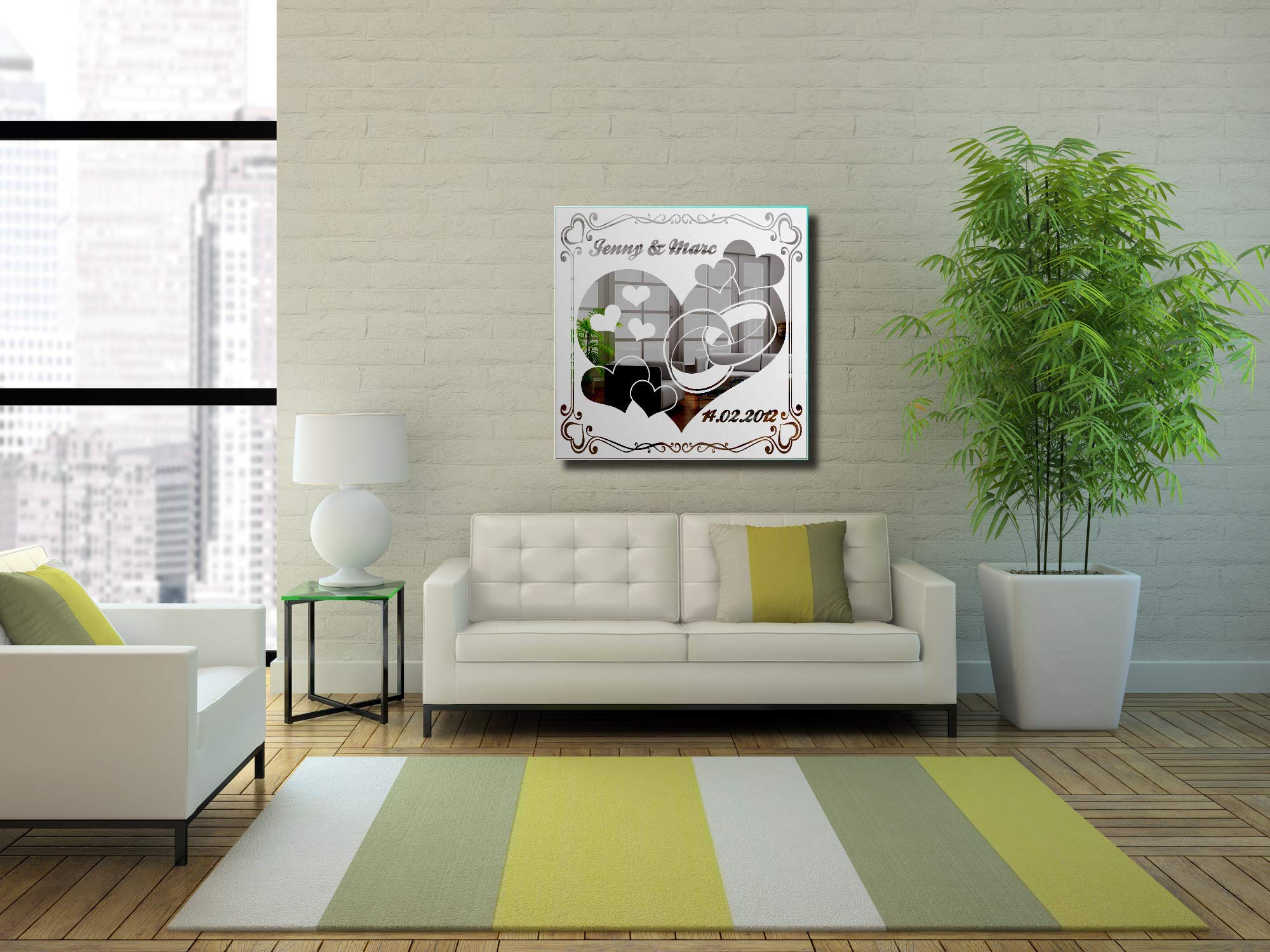 Spiegel mit Gravur Hochzeit 2 ★ Wandbild ★ Hochzeitstag ★ Ehe ★ Hochzeitsgeschenk ★ personalisiert