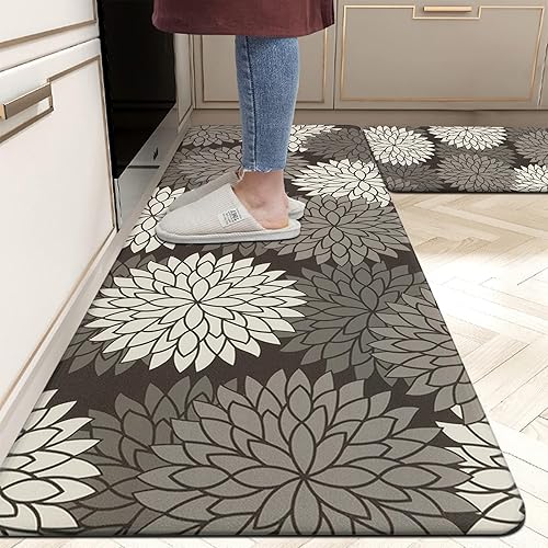 Miniatura 31 de HEBE Juego de tapetes de cocina antifatiga de 2 piezas, tapetes de cocina antideslizantes para piso, tapetes de cocina acolchados, impermeables,