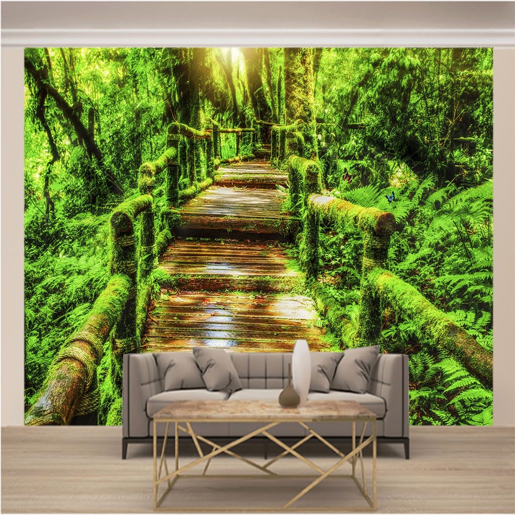 Papier peint panoramique moderne trompe l'oeil 3d intissé salon chambre enfant paysage vert xl