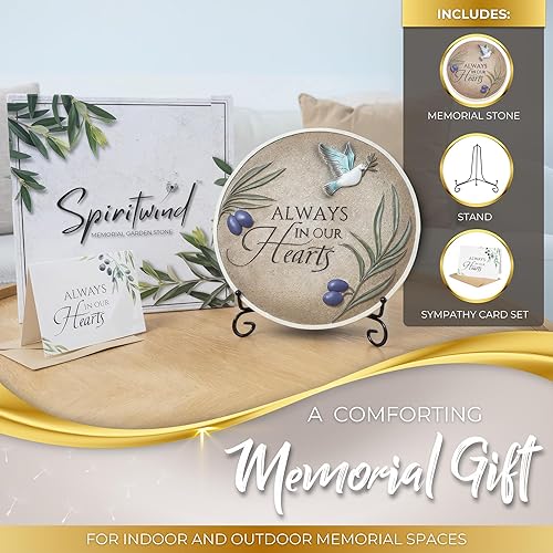 Miniatura 2 de Spiritwind Piedra conmemorativa de jardín de 10 pulgadas con soporte de placa incluido y tarjeta de condolencia, placas conmemorativas para