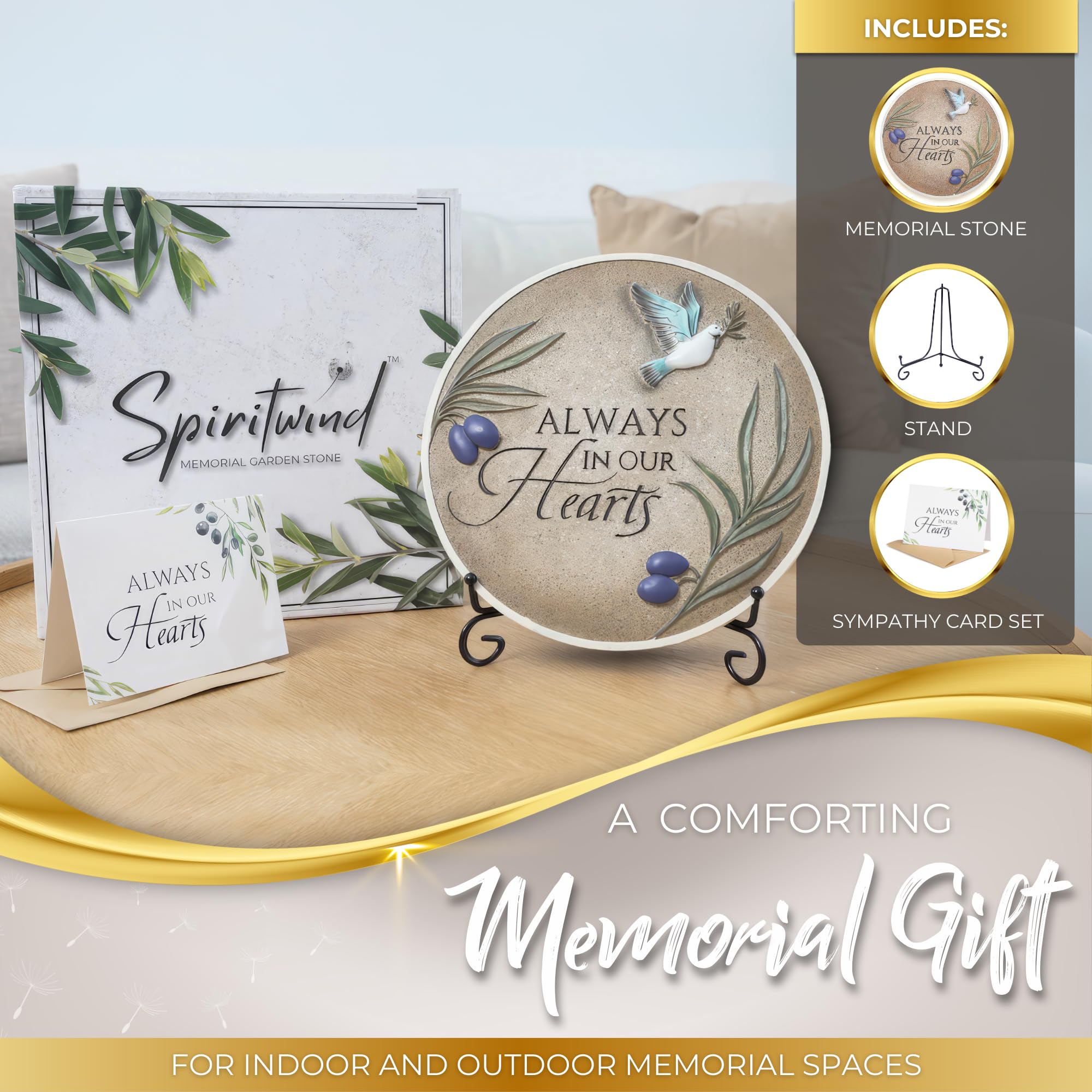 Spiritwind Pietra commemorativa da giardino con supporto, 25,4 cm, pietra commemorativa per i propri cari persi con biglietto di condoglianze, regalo per lutto, condoglianze, decorazioni per interni