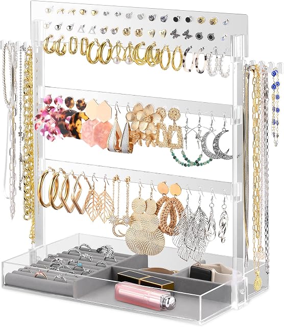 Funtopia Jewellery Stand Holder, Acrylic Jewellery Organiser Hanging Clear Jewelry Tree for Bracelets, Necklaces, Rings, Earrings and Watches Storage