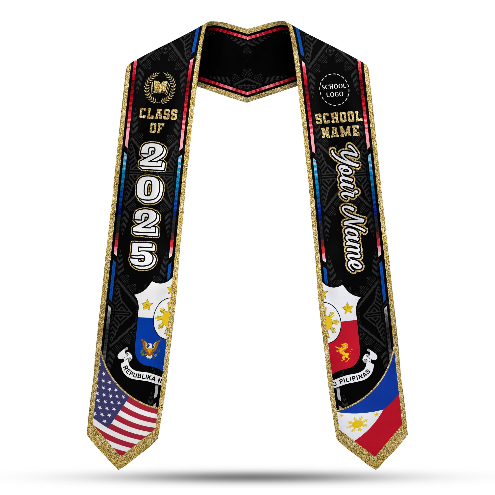MonkeyVan Philippine Graduation Stole Philippines Graduation Flag Stole Sash Philippine American Flag Graduation Sash Plp8