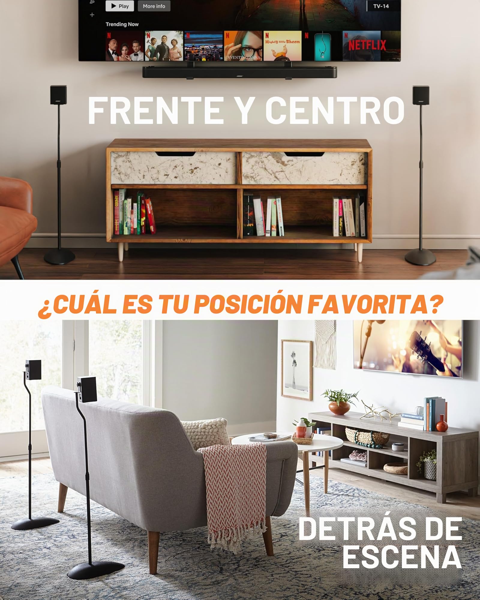 ECHOGEAR - Soportes para Altavoces de Altura Ajustable - Compatibilidad Universal con Altavoces satélite - Diseño de Acero sólido con manejo de Cables Integrado y Clavos para alfombras
