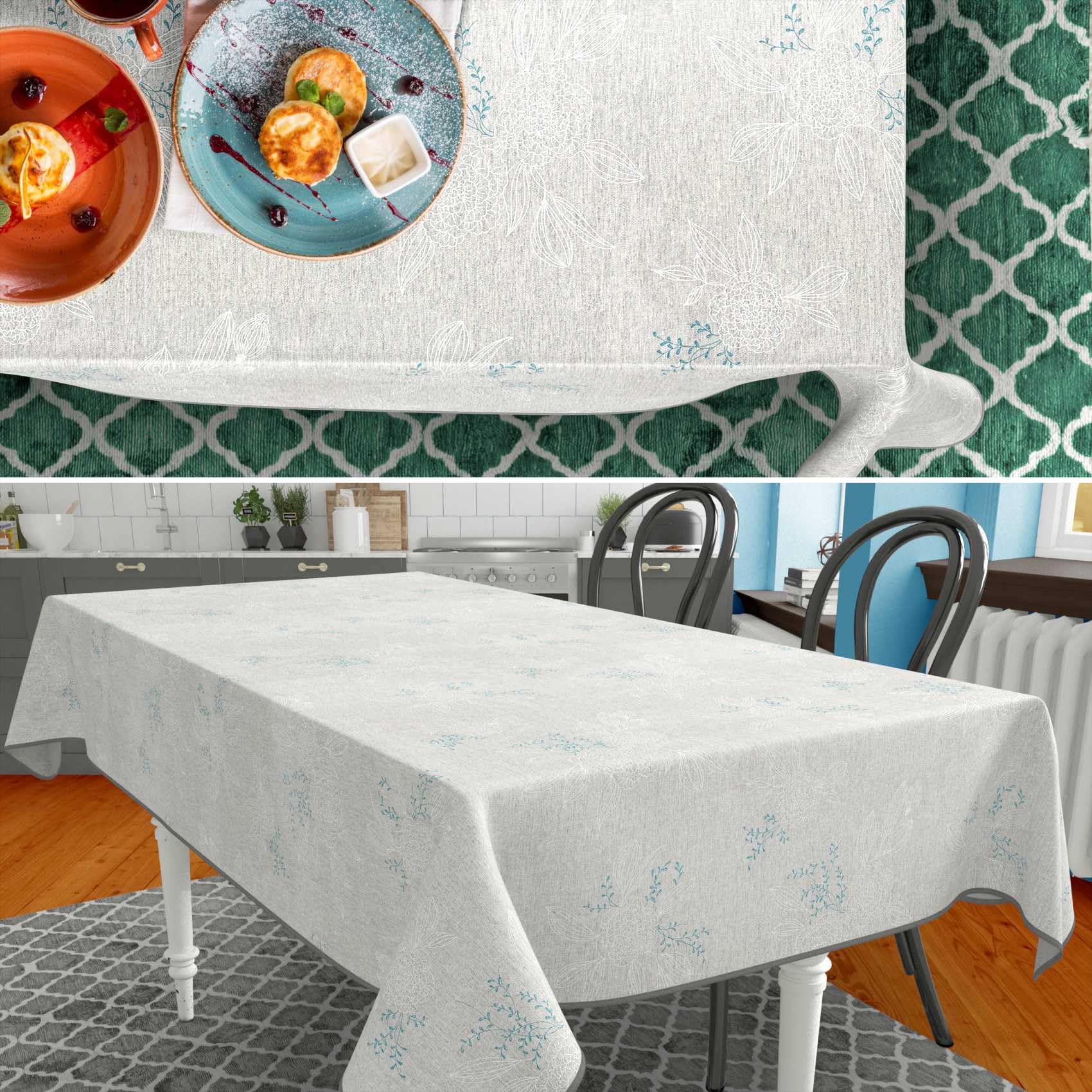 ANRO Mantel de Mesa Tela 70% Algodón 30% Poliéster | Japondi Gris | Rectangular Oval Redondo | Fácil Limpieza 180x140 cm