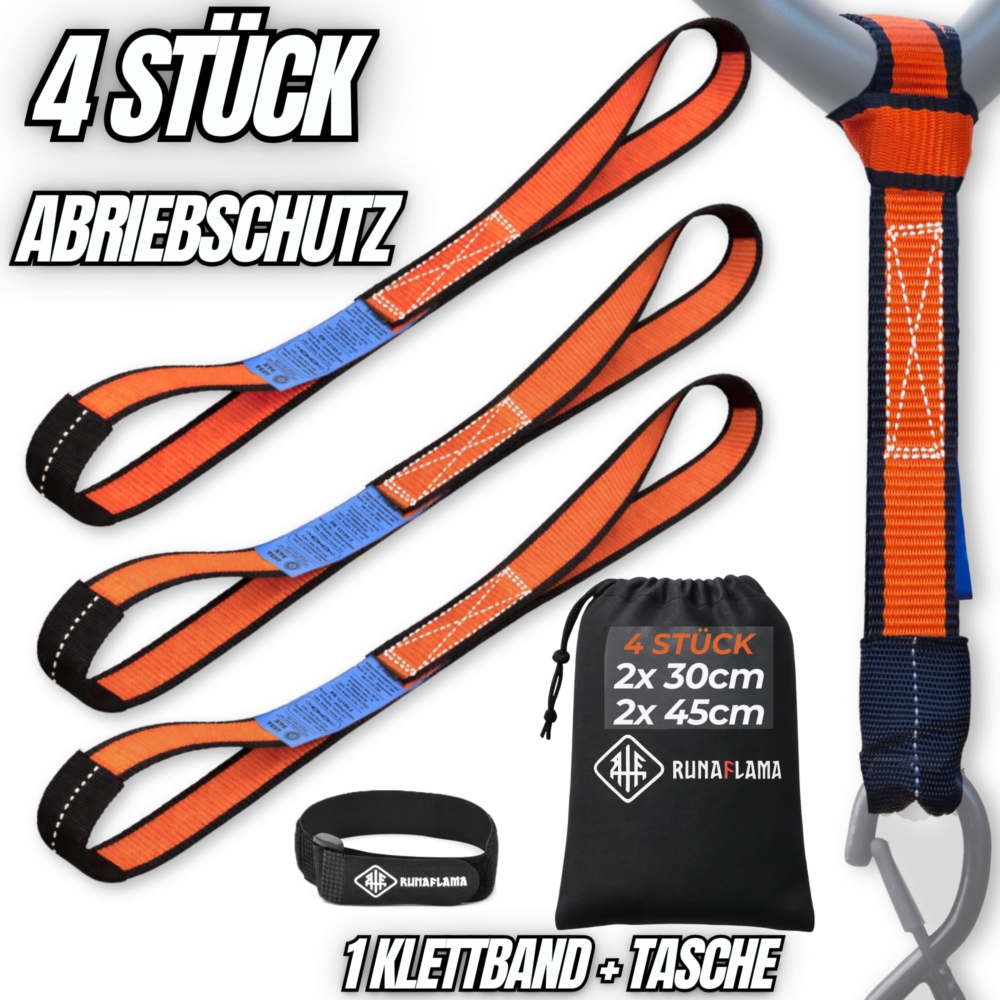 Motorrad Spanngurte 4er Set [2400 kg Bruchlast & EN 12195-2 geprüft] – Zurrschlaufen kurz für Lenker, Rahmen & Anhänger – Spanngurt Set inkl. Tasche & Klettband (Für sicheren Transport) - 3