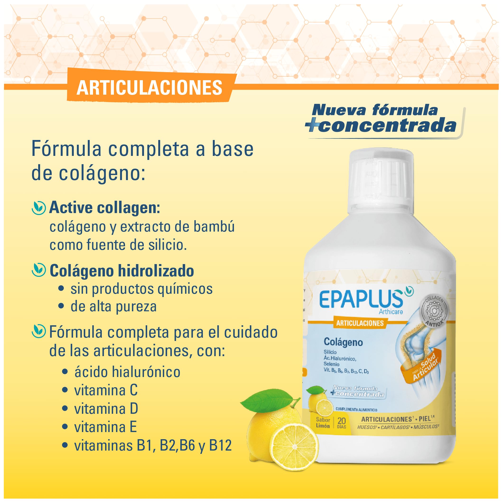 EPAPLUS Articulaciones Pack 2 Unidades Colágeno Líquido Sabor Limón 500 ml – Ayuda a la Movilidad y Salud Articular – Con Vitamina C – Tratamiento 40 Días