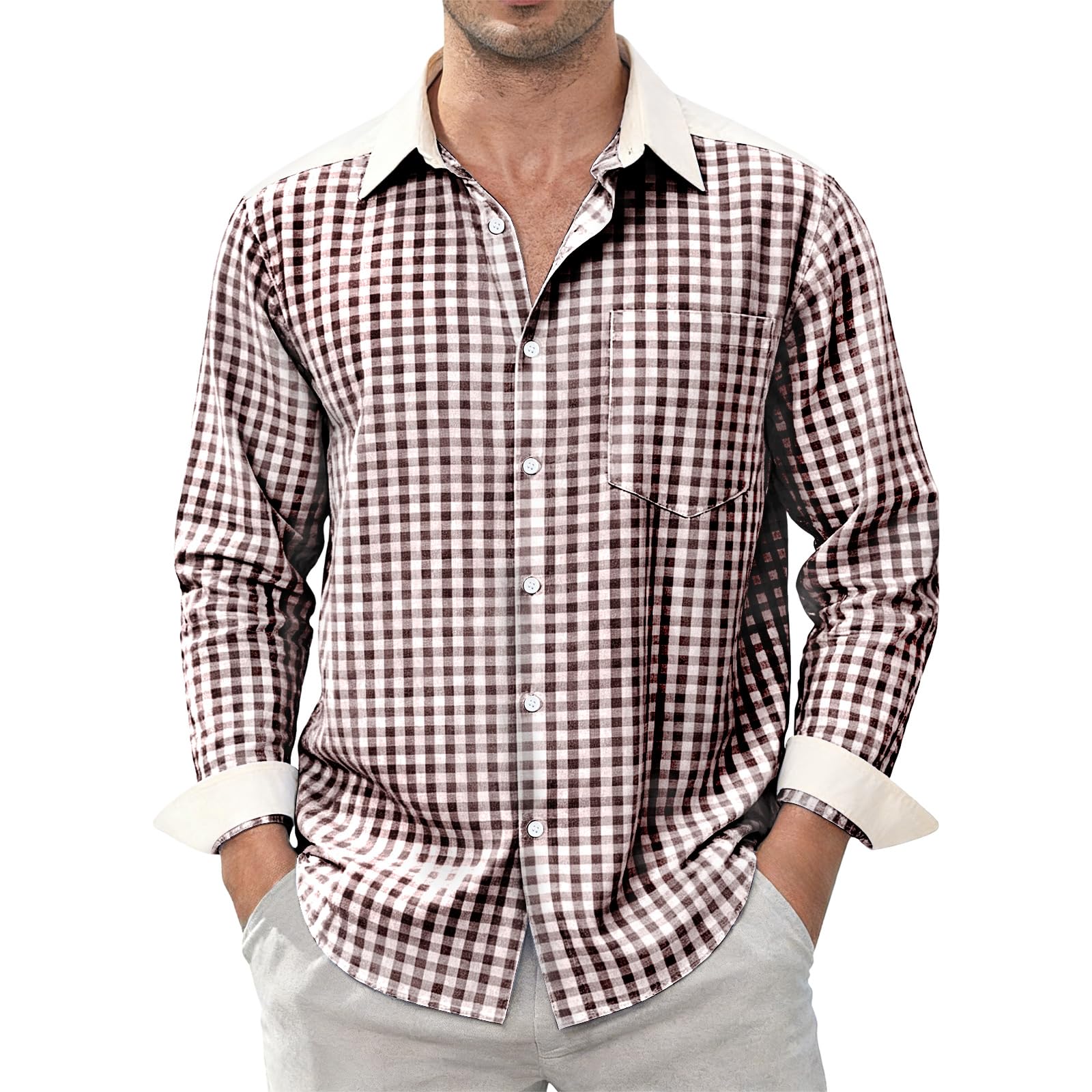 Dybycit Herren Kariertes Hemd Langarm Baumwolle Button Down Regular Fit Oktoberfest Männer Freizeithemd mit Brusttasche