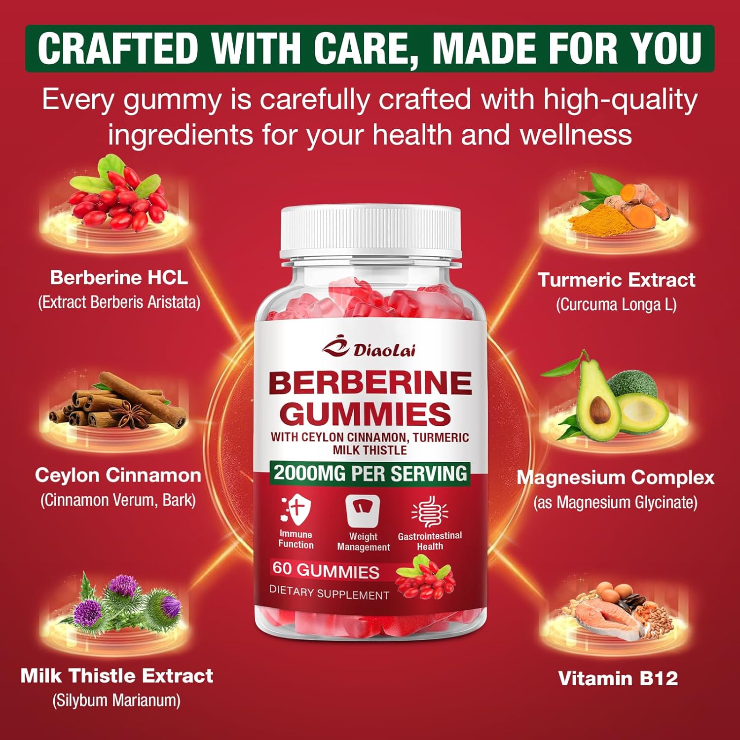Berberine Gummies 2000mg - Natural Organic Berberine HCL Supplement - Vegan, Non-GMO, Gluten-Free - Delicious Raspberry Flavor - 60 Count - Image 4