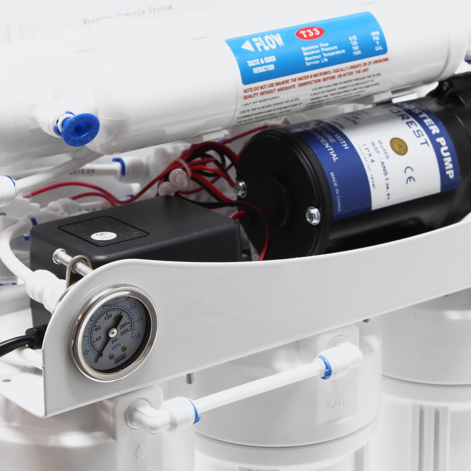 Naturewater 5 Stufen Umkehrosmose 180 L/Tag mit Druckerhöhungspumpe und Druckanzeige, RO Omsoseanlage für sauberes Trinkwasser