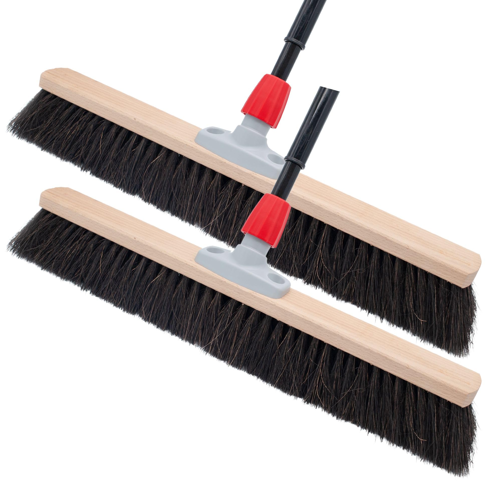 Novaliv 2 escobas de crin con mango de 50 cm, mango telescópico extensible, crin negra, escoba ancha, escoba doméstica, escoba de taller, balcón