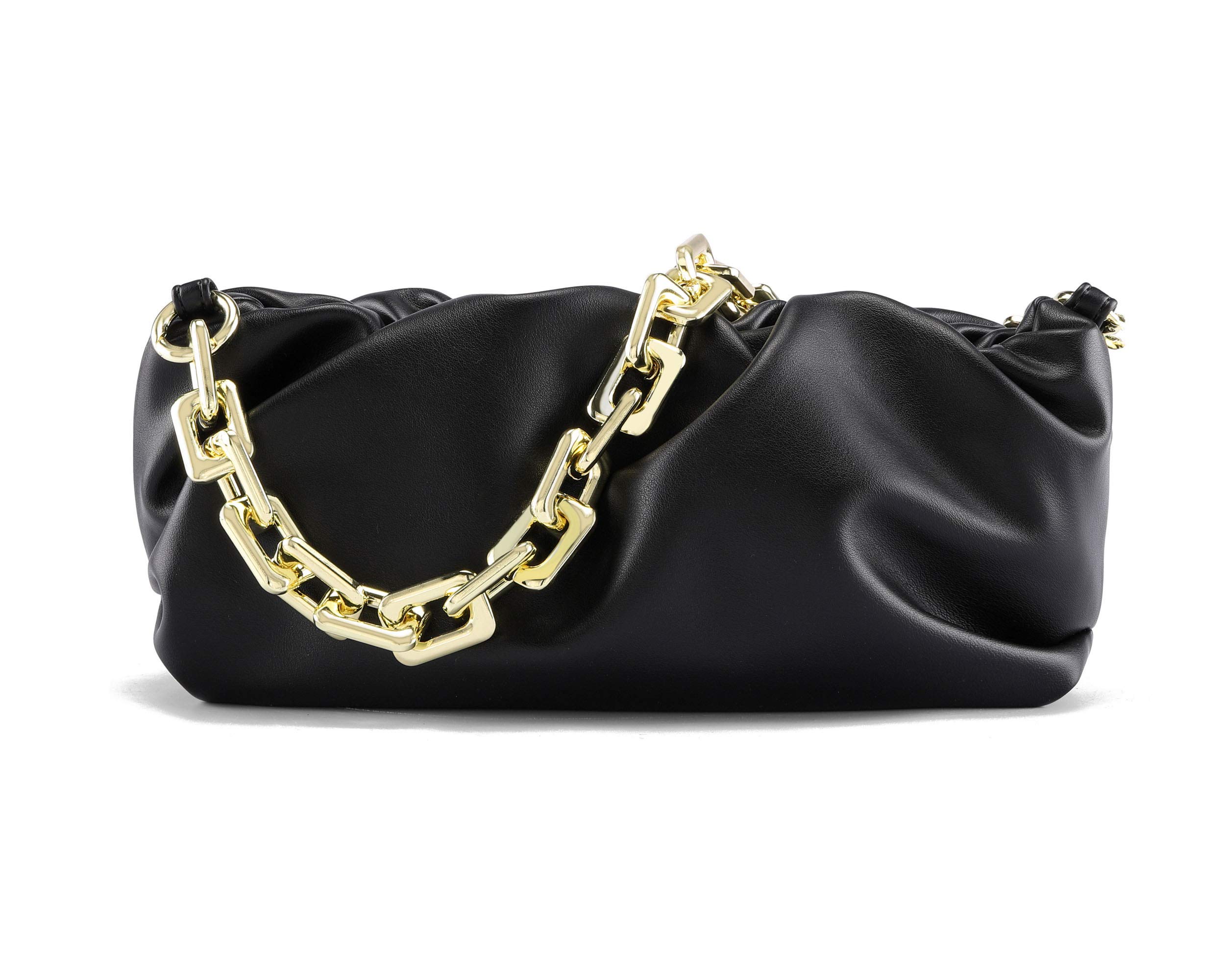 CHIC DIARY Clutch Purse for Women Chunk Chain Dumpling Pouch Bag Ruched Metal Chain Link Shoulder Handbag