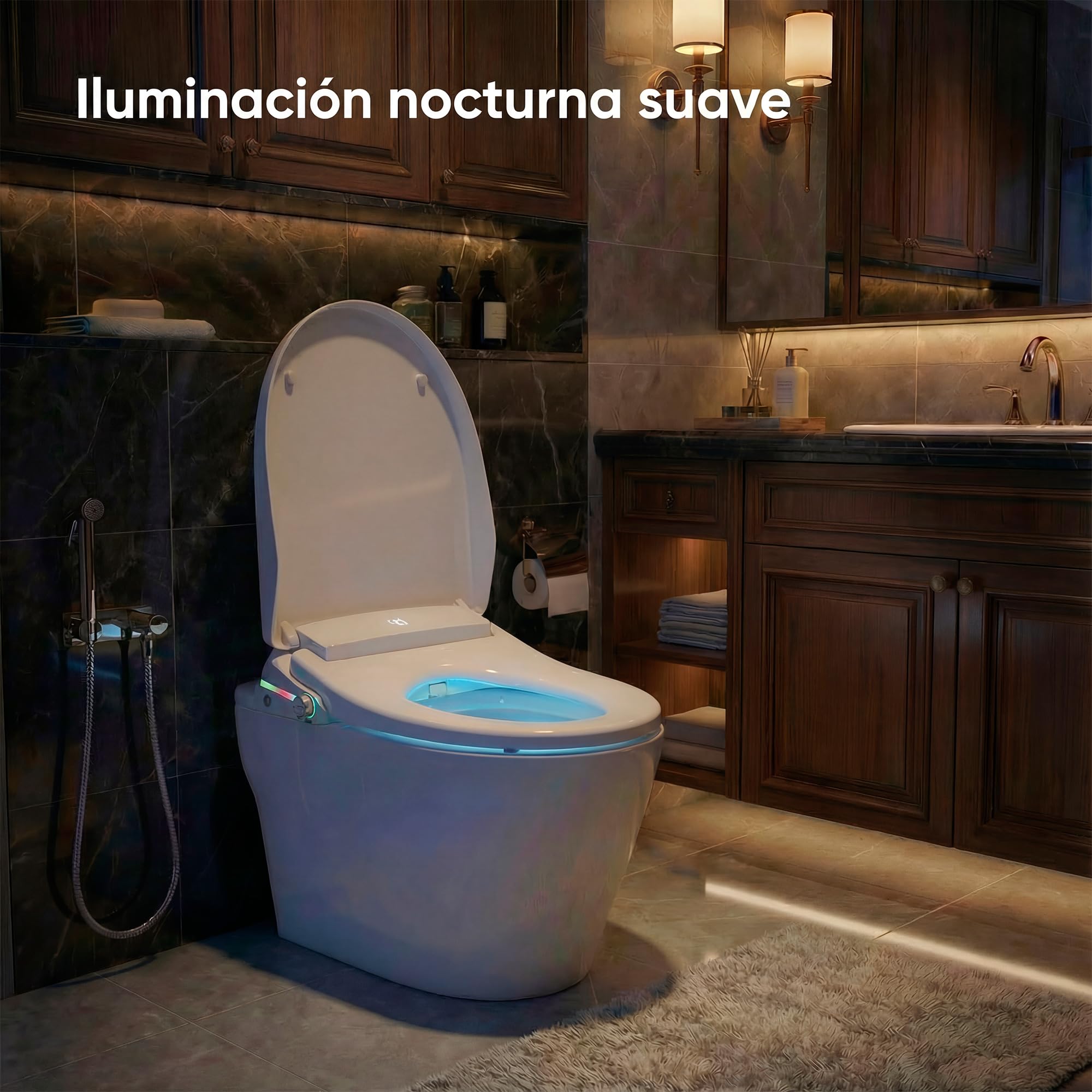 Abattant WC intelligent - Siège WC japonais avec jet d'eau et séchage - Bidet électrique avec siège chauffant, lumière nocturne et télécommande - Installation universelle, chute amortie (Bl