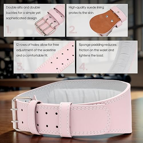 Miniatura 6 de Cinturón de cuero para levantamiento de pesas para mujeres y niñas, cinturón de soporte lumbar acolchado de 4 pulgadas para entrenamiento de