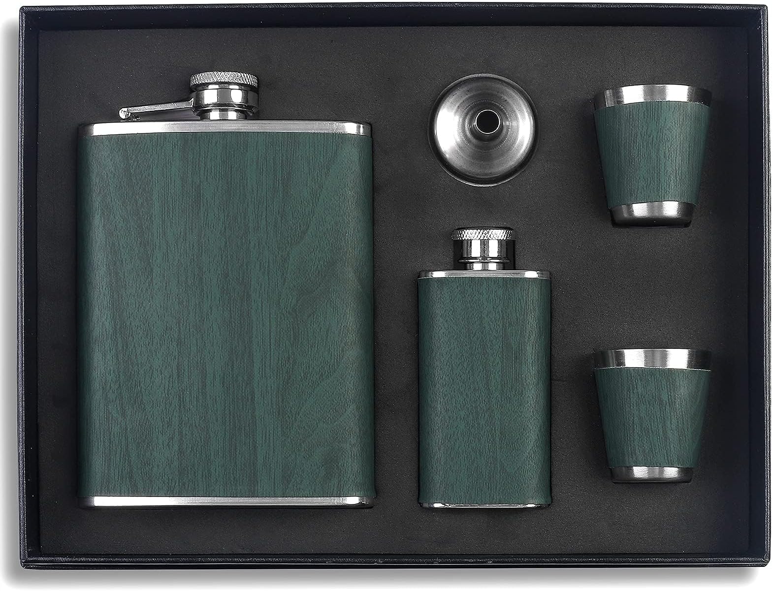NALACAL Hip Flask Set Stainless Steel Flask of Gifts for Men 260ML Bar Party Camping Barbecue Portable Pocket Flask for Men Gifts Birthday Anniversary Green
