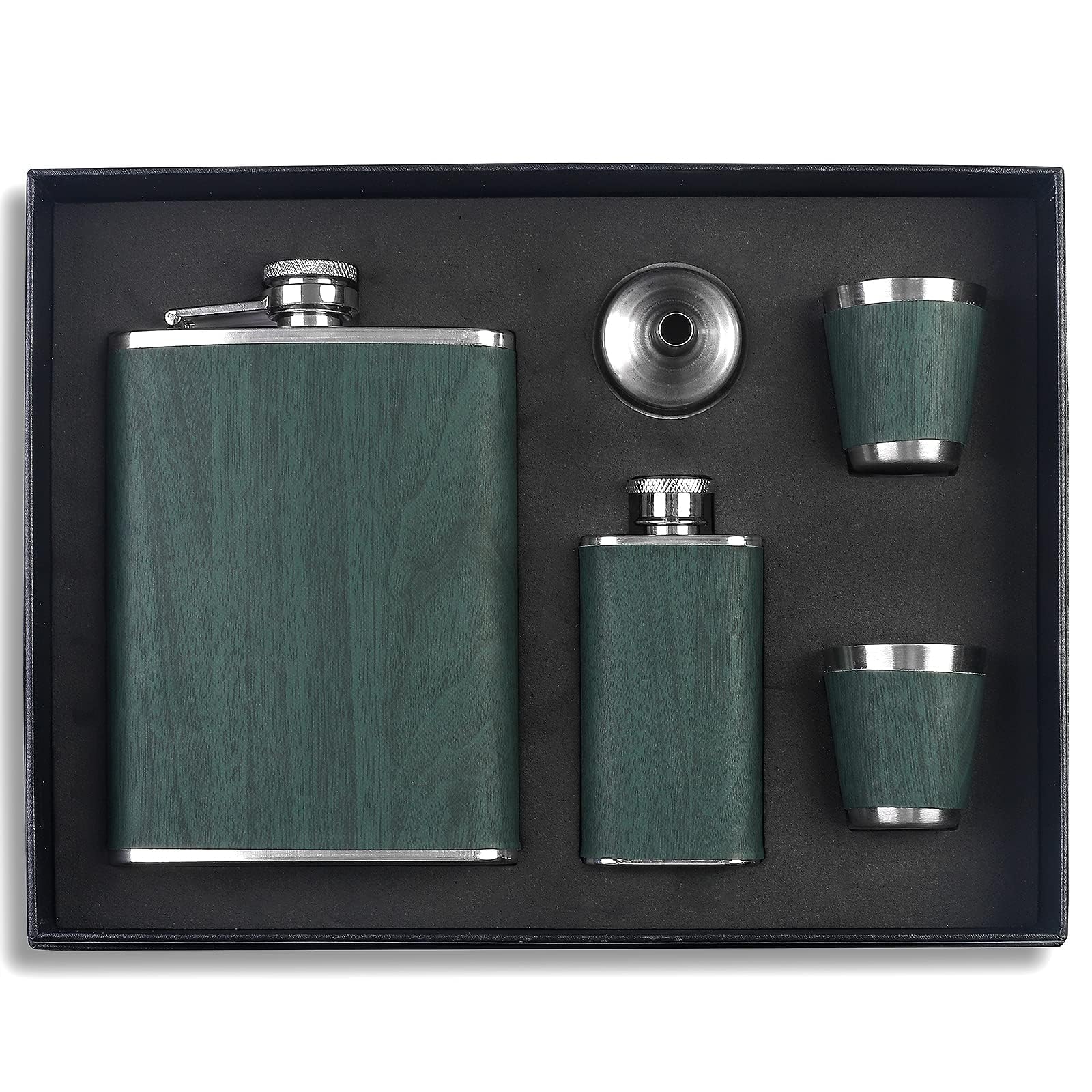 NALACAL Hip Flask Set Stainless Steel Flask of Gifts for Men 260ML Bar Party Camping Barbecue Portable Pocket Flask for Men Gifts Birthday Anniversary Green