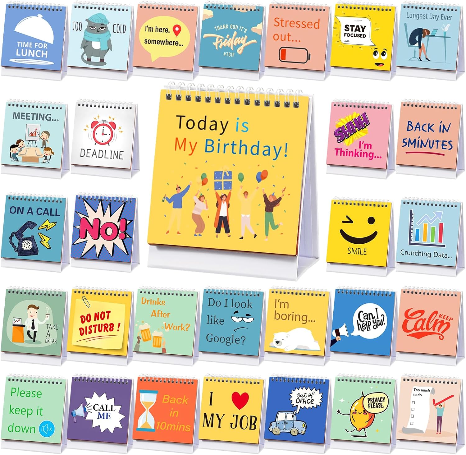 ReliThick Funny Desk Signs 30 Fun and Flip Over Messages Functional Desktop Novelty Accessories for Office Desktop Coworkers Colleague Exchange Gag Gift Supplies(10 Pieces)