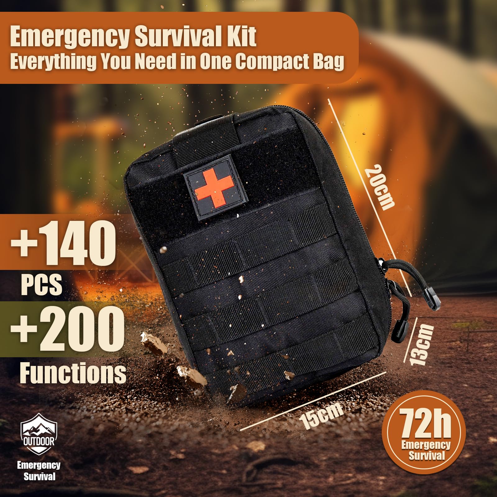 Gemmac 140 Sztuk Zestawów Ratunkowych z Apteczką Pierwszej Pomocy i Radiem Awaryjnym z Ręczną Korbką i Baterią 2000 mAh, Sprzęt Outdoorowy na Kemping, Bushcraft, Piesze Wycieczki, Polowanie