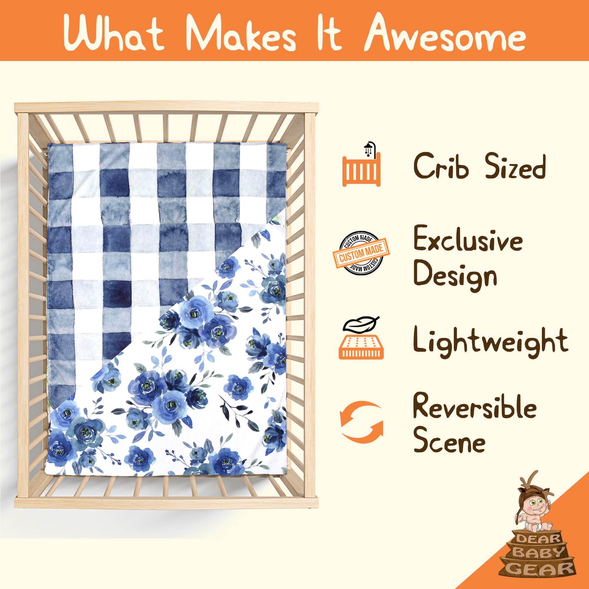 Dear Baby Gear Reversible Milestone Baby Blanket - Super Soft Minky 40x30 Inch Crib Blanket For Newborns