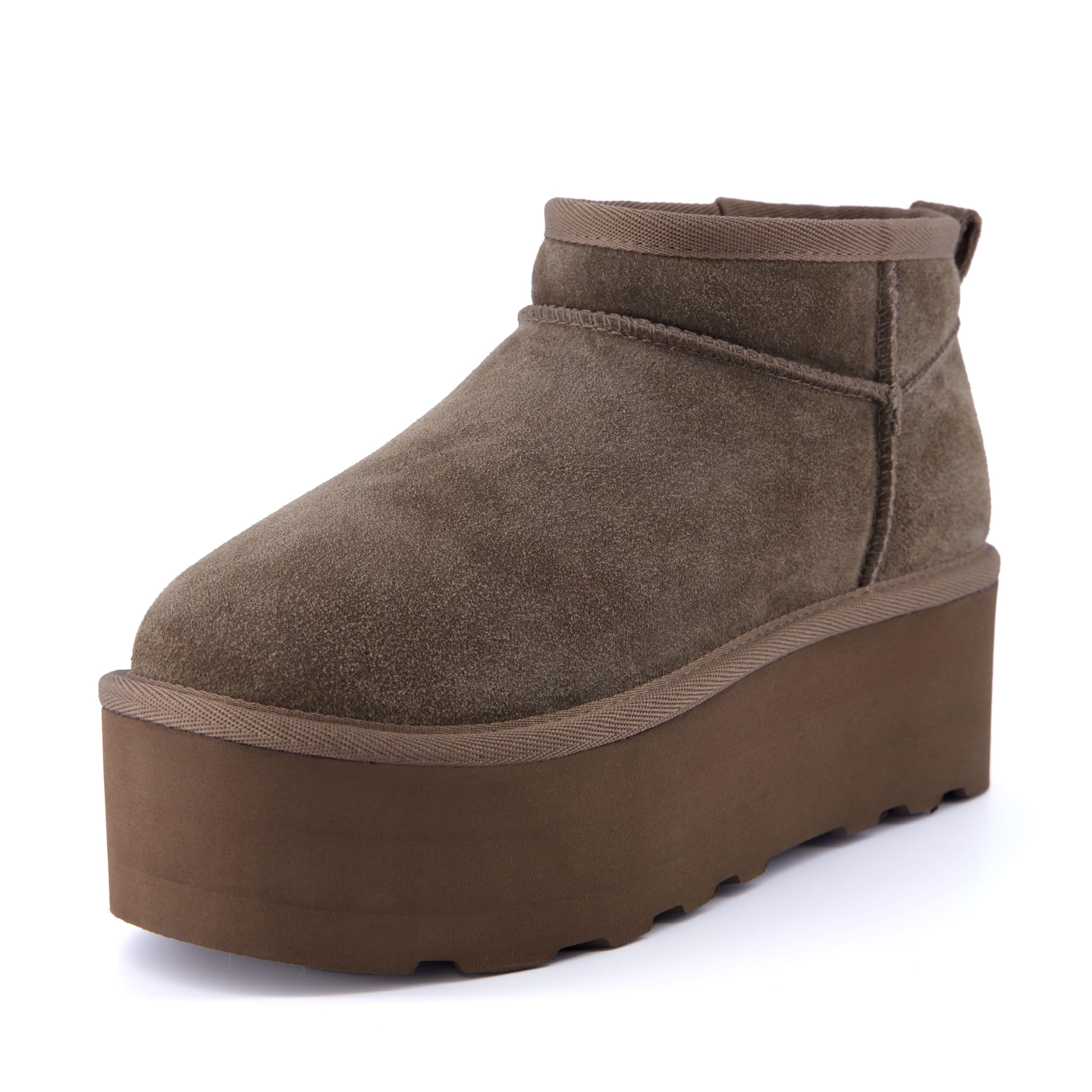 CUSHIONAIRE Hippy Women’s Platform Ankle Boots – Genuine Suede, Faux Fur Lining, Cozy Winter Slip-On Design, Comfortable Footwear with Wide Widths Available: 8 Taupe
