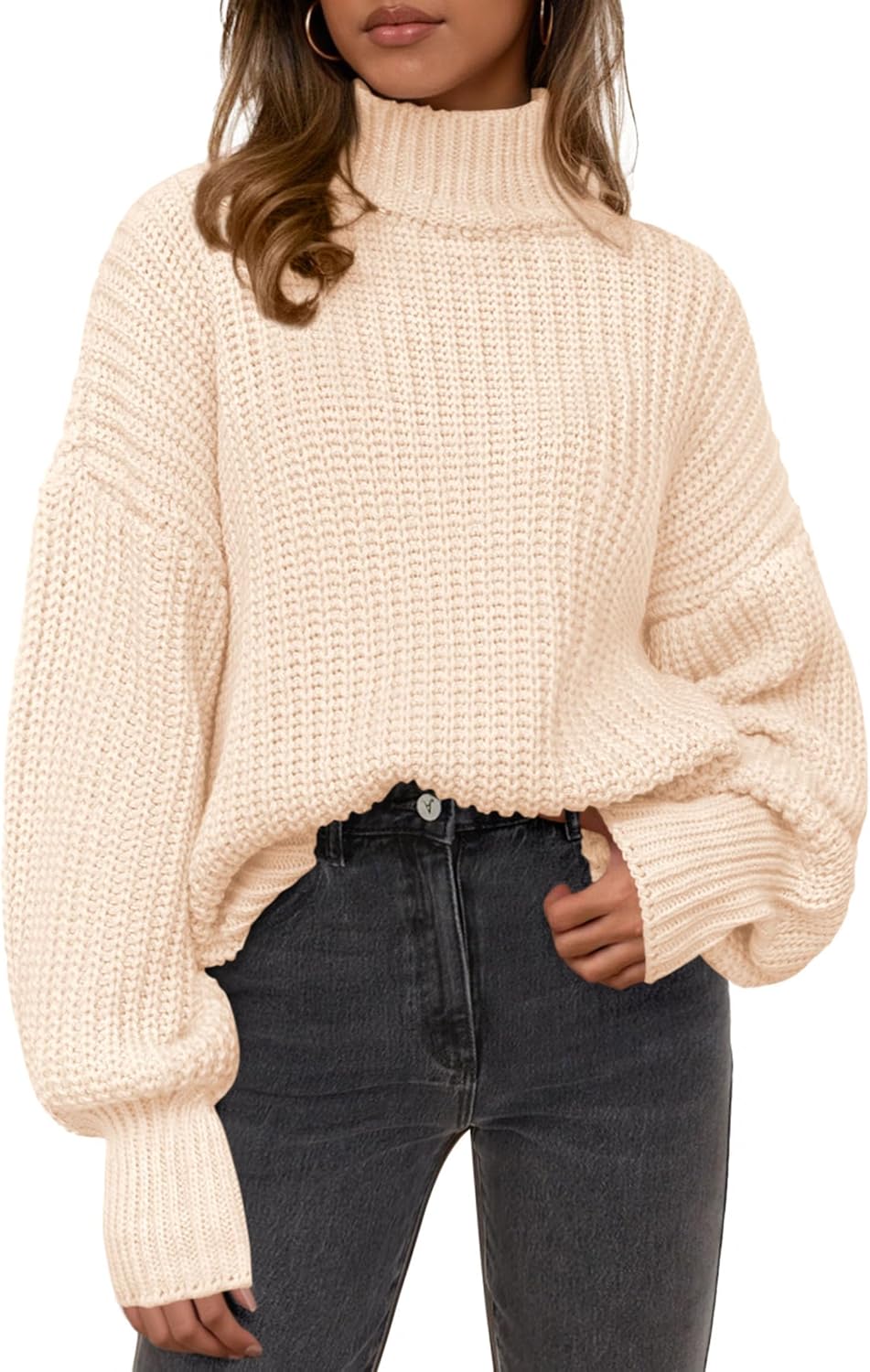 PRETTYGARDEN Fall Oversized Sweaters for Women Chunky Knit Long Sleeve Turtle Neck Pullover Jumper Tops Cozy Winter Clothing