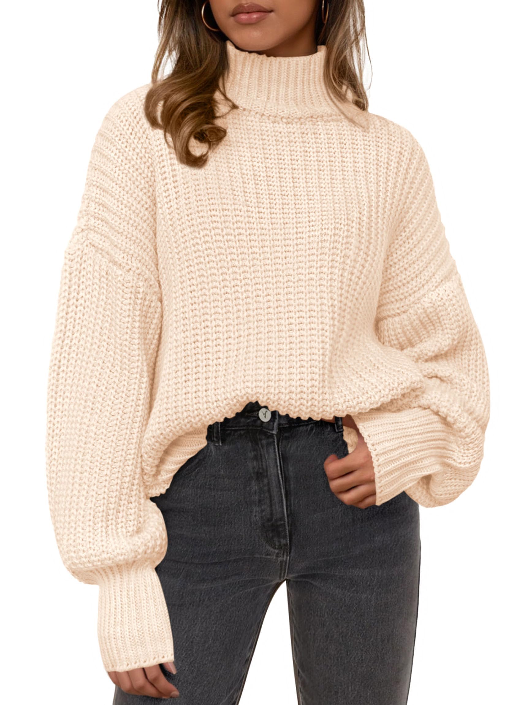 PRETTYGARDEN Fall Oversized Sweaters for Women Chunky Knit Long Sleeve Turtle Neck Pullover Jumper Tops Cozy Winter Clothing