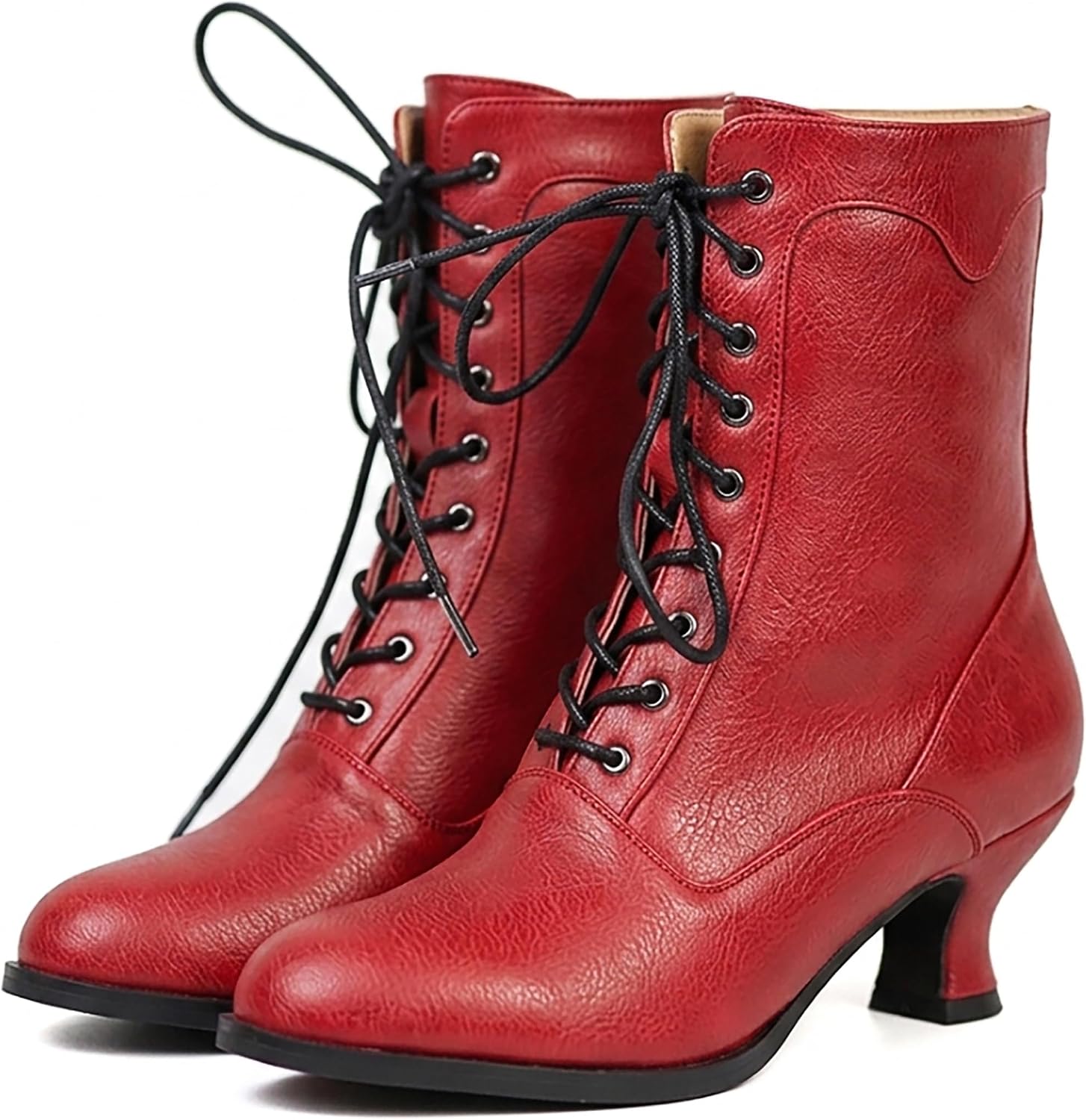 Yremael Red Victorian Boots Women - Witch Pirate Renaissance Ankle Booties