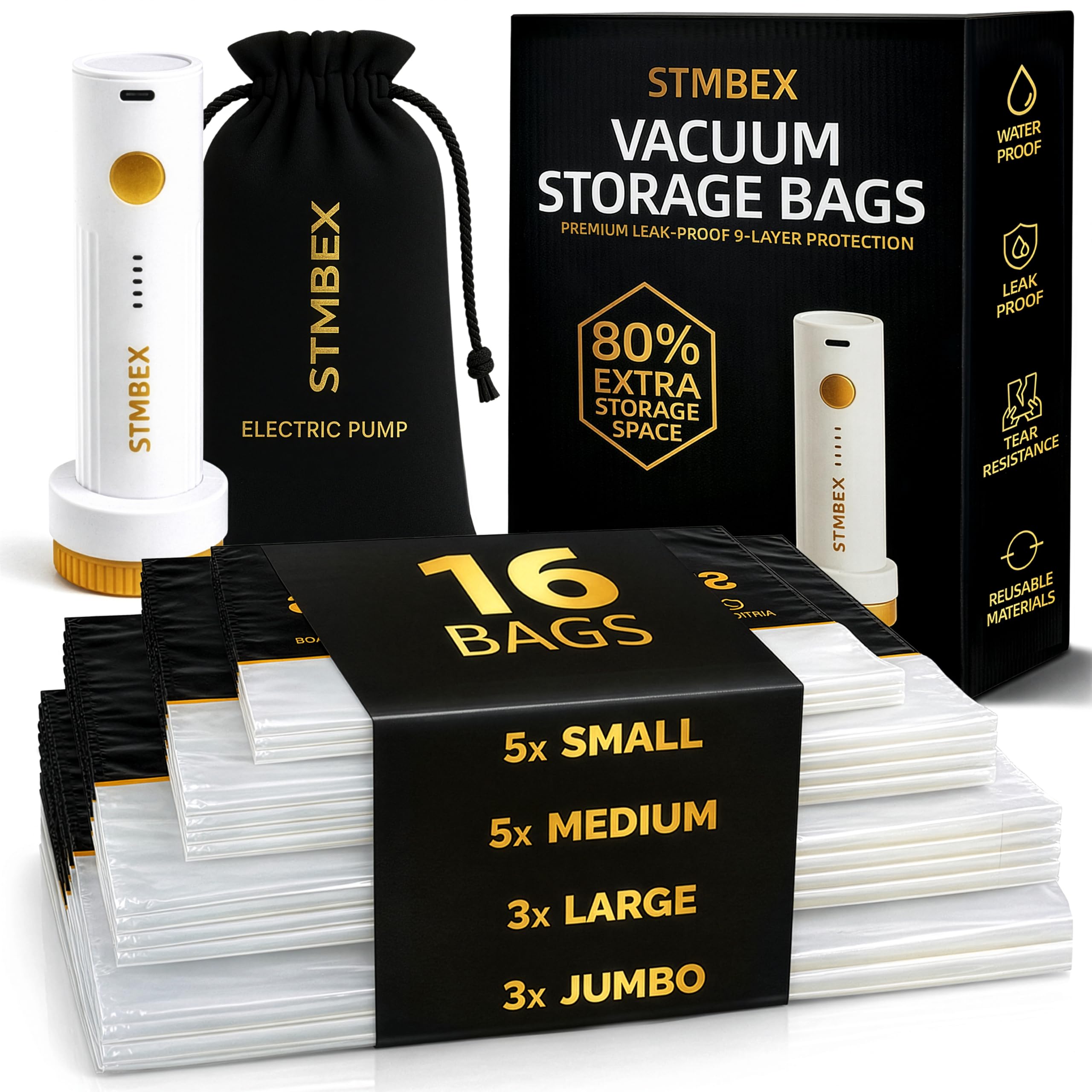 Photo 1 of STMBEX 16 Pack Vacuum Storage Bags with Electric Pump