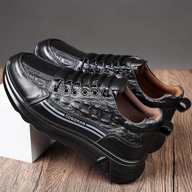 COSIDRAM Men's Casual Loafers Crocodile Pattern Thick Sole Elevator Comfortable Versatile Daily Commute Sneakers