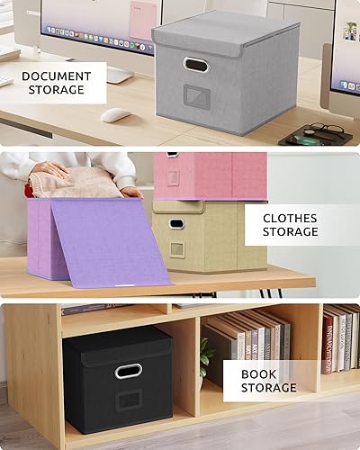 Miniatura 7 de Oterri Caja organizadora de archivos, caja de archivos, archivador pequeño para carpetas de cartas, caja de archivos portátil gris y blanca, caja