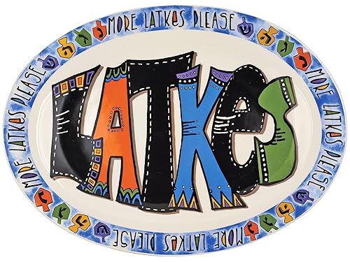 Aviv Judaica Ceramic Hanukkah Latkes Serving Plate - Large Chanukah
