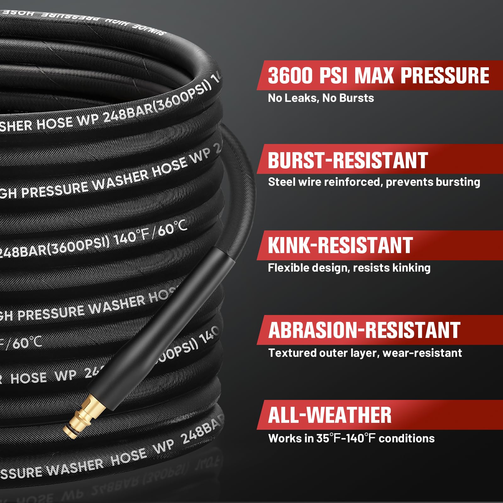 KiloSton 10M Steel Wire Braided Washer Hose, Kink-Resistant, 248Bar / 3600 PSI - Image 2