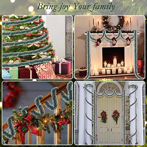 Miniatura 4 de Guirnalda de Navidad verde oscuroblanco de 26.4 pies, decoraciones de oropel de Navidad, decoraciones de árbol de Navidad, guirnalda metálica de