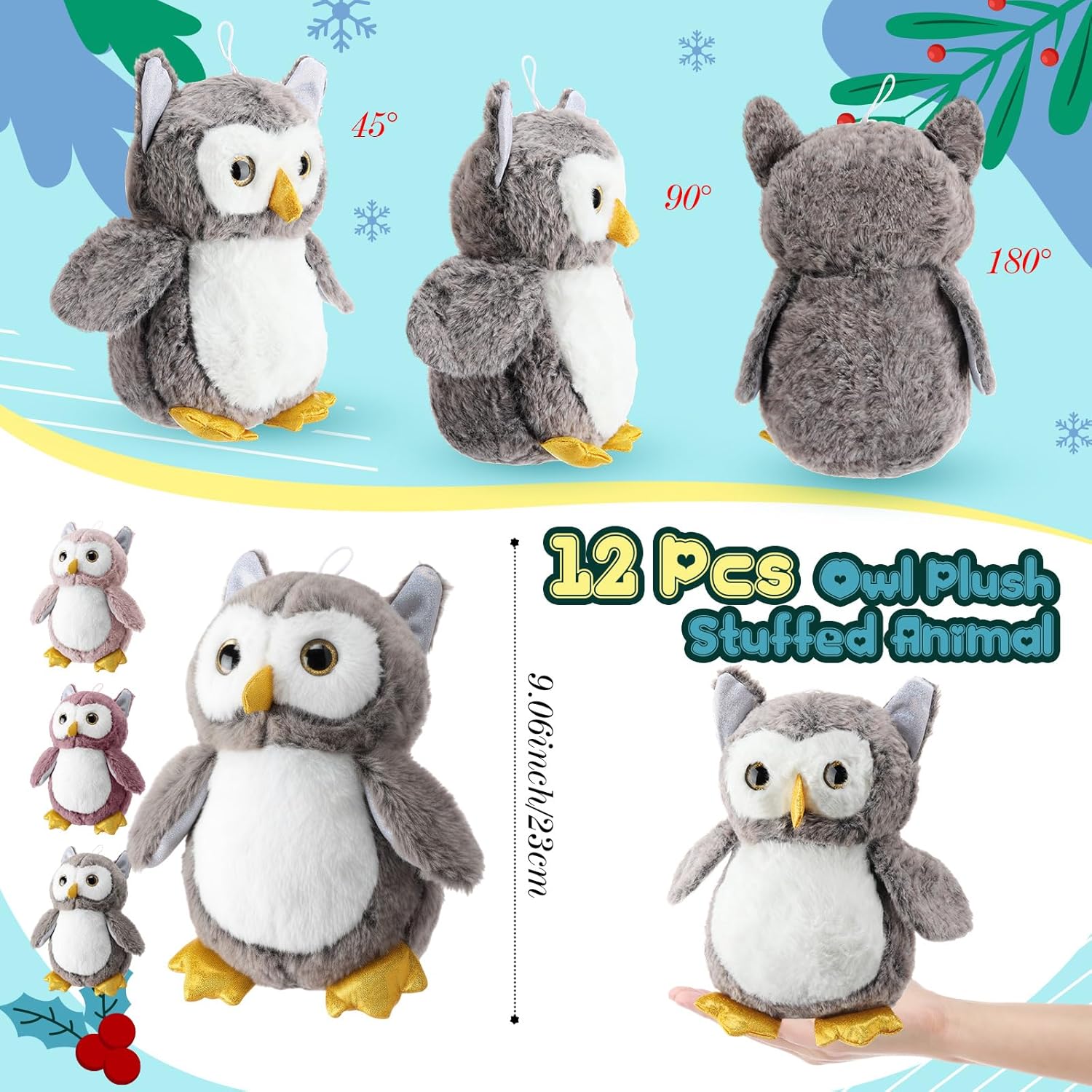 Jenaai 12 Pcs Owl Plush Stuffed Animals for Babies Soft Plush Toy Stuffed Owl Wizard Party Favors for Kids Toddlers Unisex Gifts Classroom Prizes Decor, 9.06 Inch (Multicolor)