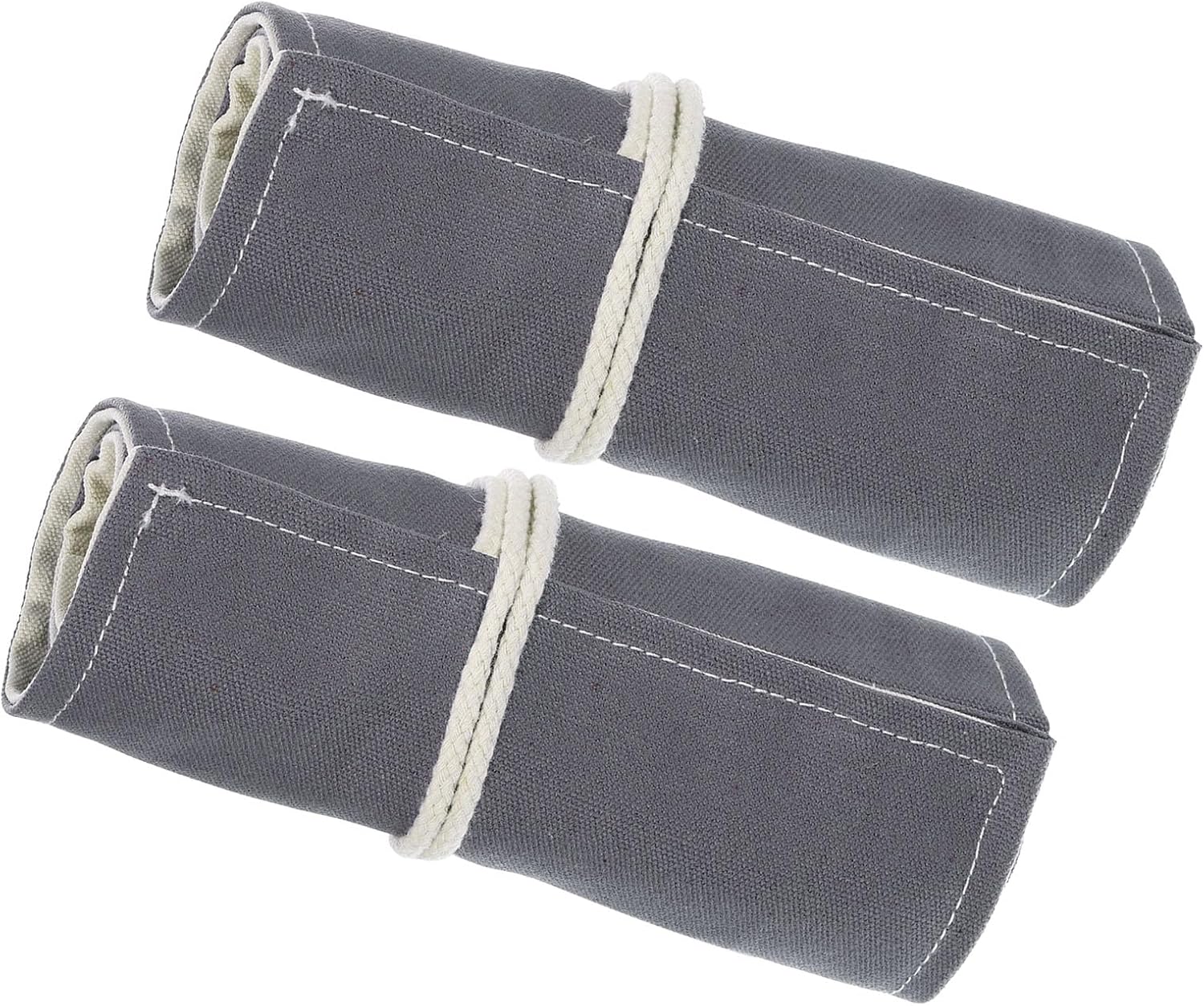 PATIKIL Handmade 24 Slots Roll Up Pencil Case, 2 Pack Canvas Pencil Wrap Pouch Pen Holder Organizer for Artist Drawing Coloring Sketching, Gray