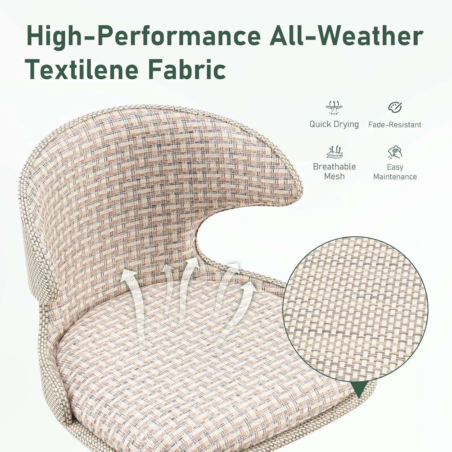 Furnimart Outdoor Bar Stools Set of 2, 360° Swivel Patio Bar Chairs with Adjustable Height & Waterproof Cover, Textilene Mesh Back with Plaid Pattern, Counter & Bar Height Stools for Backyard, Beige