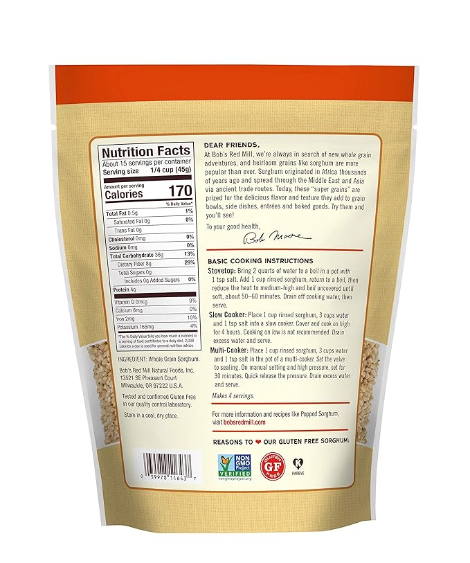 Harina de Sorgo Bob's Red Mill, 24 oz (680 g) - Grano Entero, Vegano, Kosher miniatura 2