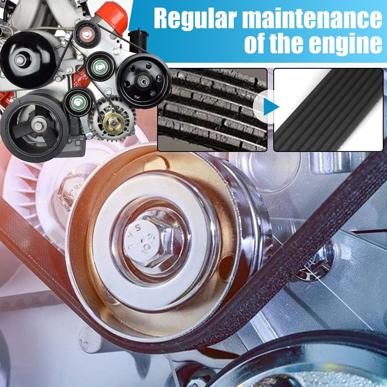 Engine Serpentine Drive Belt Compatible with Toyota Sequoia Tundra Land Cruiser, Lexus GX460 LX570, Peterbilt 320 348 520, Autocar LLC. Xpeditor, Orion Bus Orion Vll - 8PK2410 Ribbed Belt