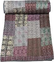 Vista 16 de Marubhumi Colcha india hecha a mano de seda india Sari Kantha acolchado patchwork (negro, individual (60 x 90 pulgadas)