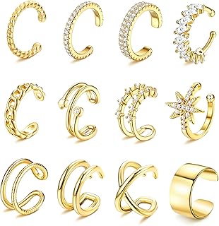 Dochais 9pcs Ear Cuff 14K Gold Plated Cuff Earrings Gold Ear Cuffs Non Pierced Ear Clips Cartilage Earring Fake Earrings Price In India
