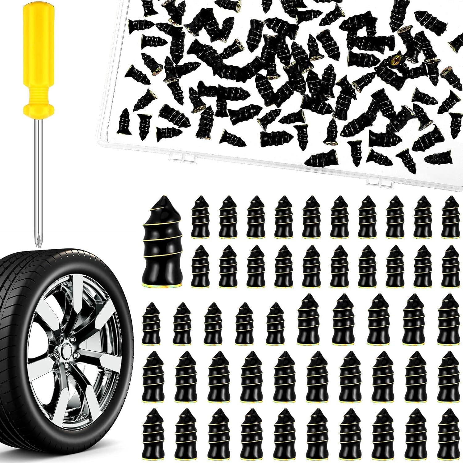 Frienda 50 Pieces Tire Repair Rubber Nail with Screwdriver
