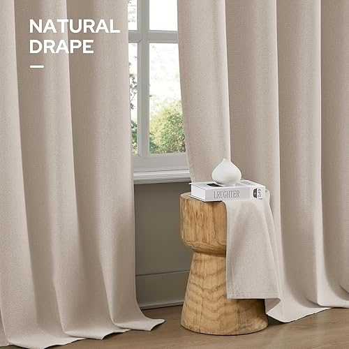 Miniatura 9 de HOMEIDEAS Cortinas opacas 100% de lino beige claro para dormitorio, cortinas de 52 x 63 pulgadas de largo, 2 paneles para sala de estar, lino