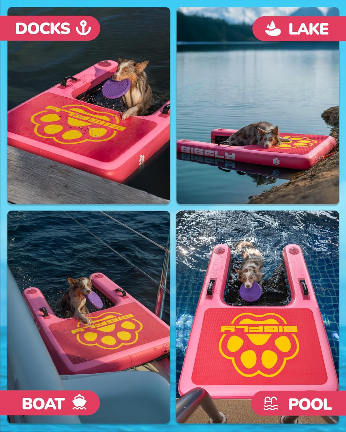 BIGFLY Inflatable Water Ramp for Dogs Pup Plank Dog Float, Large Dog Pool Float Up to 320 Pounds, Puncture-Resistant Surface