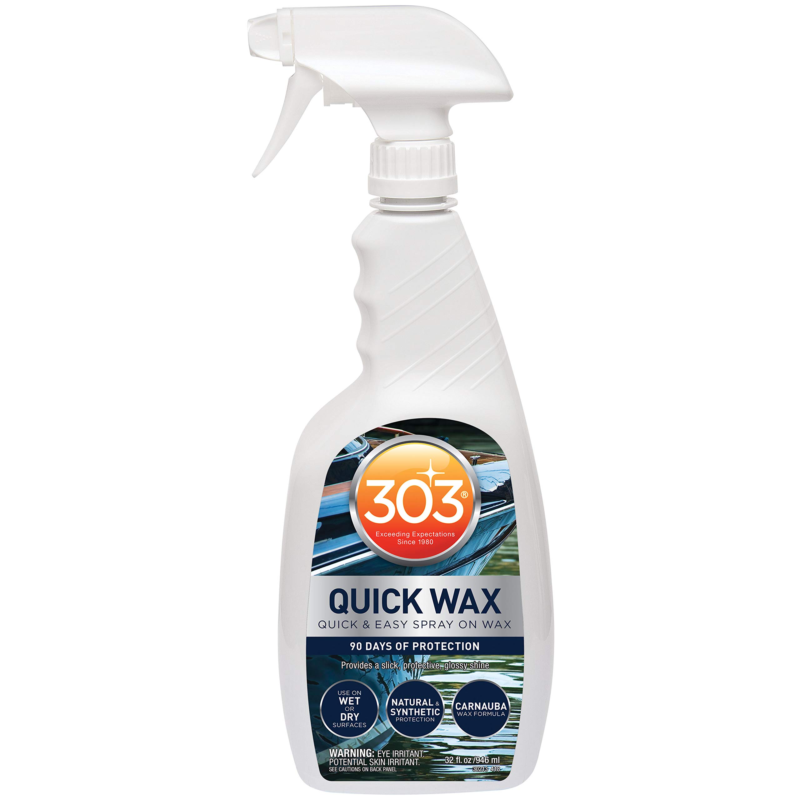 303 Products Marine Quick W- Easy Spray On W- 90 Days Of Protection - Provides a Slick, Protective, Glossy Shine - Use On Wet/Dry Surfaces - Carnauba Wax, 32oz. (30213) Packaging May Vary, White